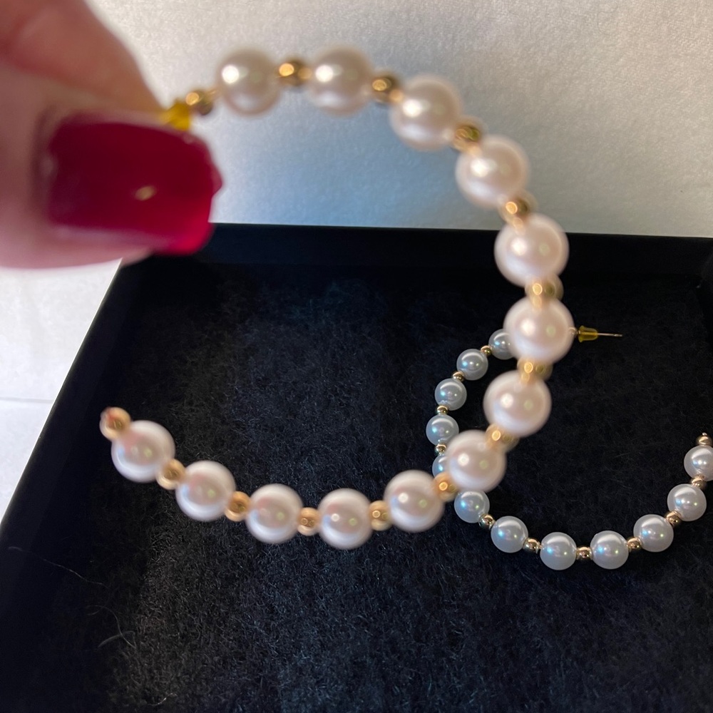 Faux Pearl stud hoop earrings